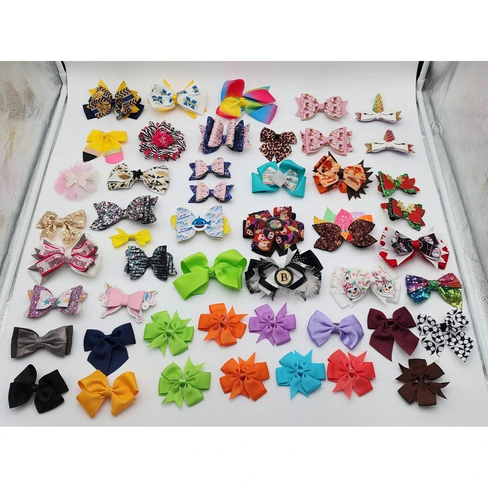 Huge Hair Bow Lot Multicolor Holiday Character 40+pc Set 6 Holders Frozen Elsa